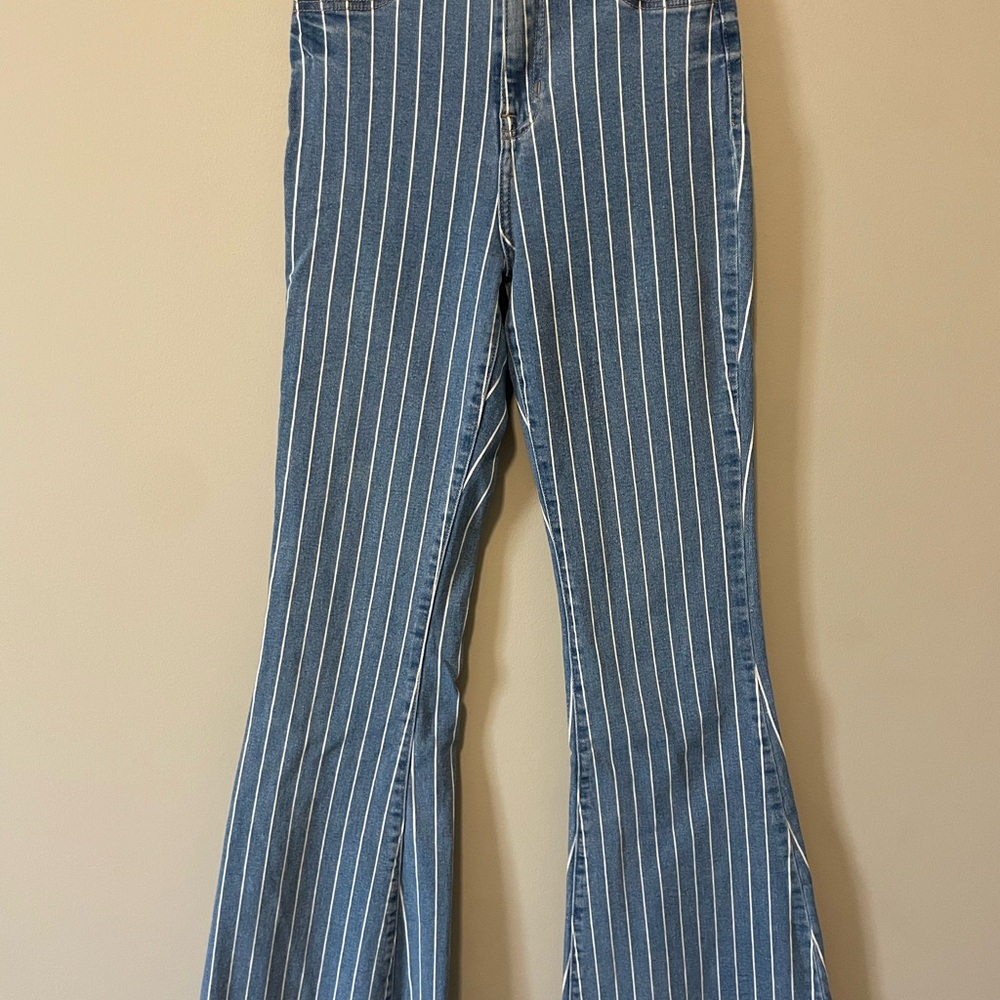 Striped Blue Flared Women's Jeans